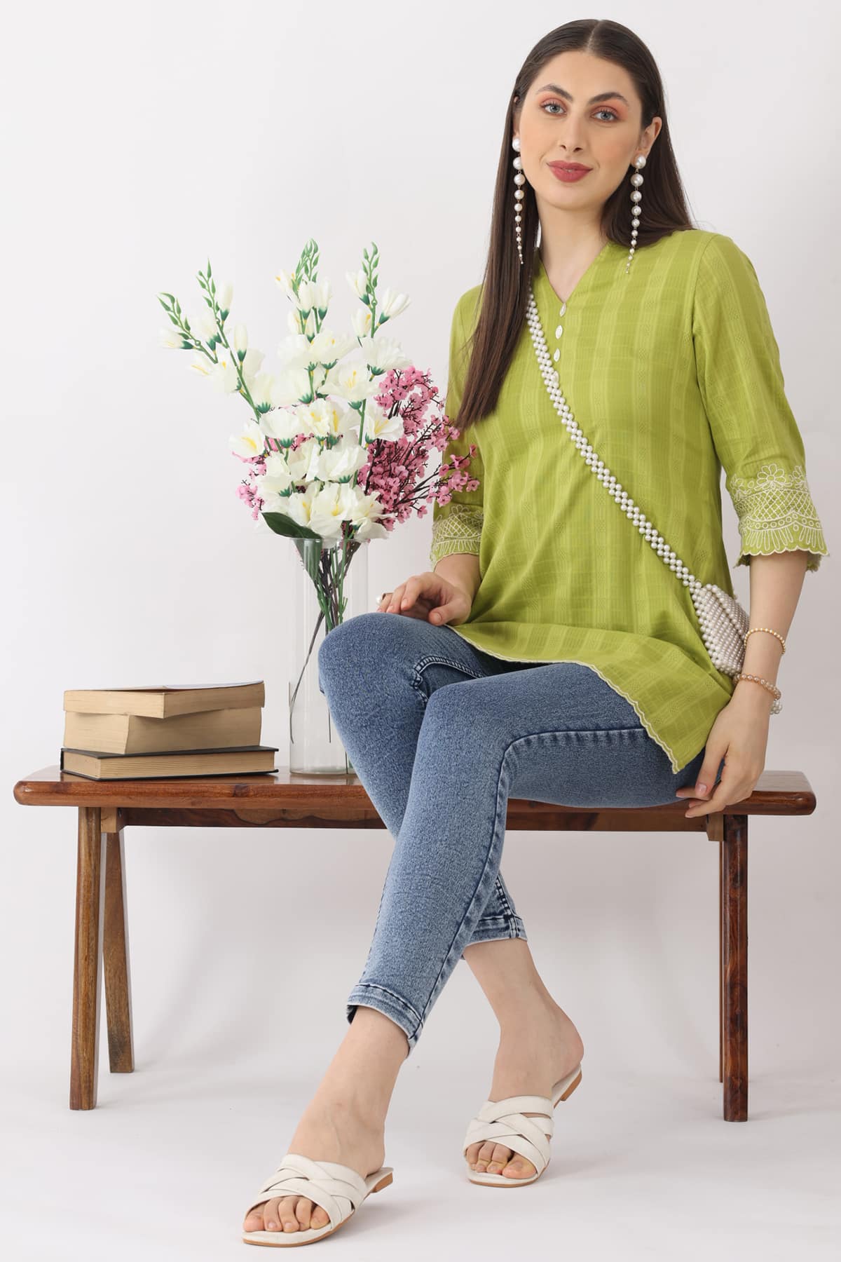 Dobby Lime Green Tunic For Women