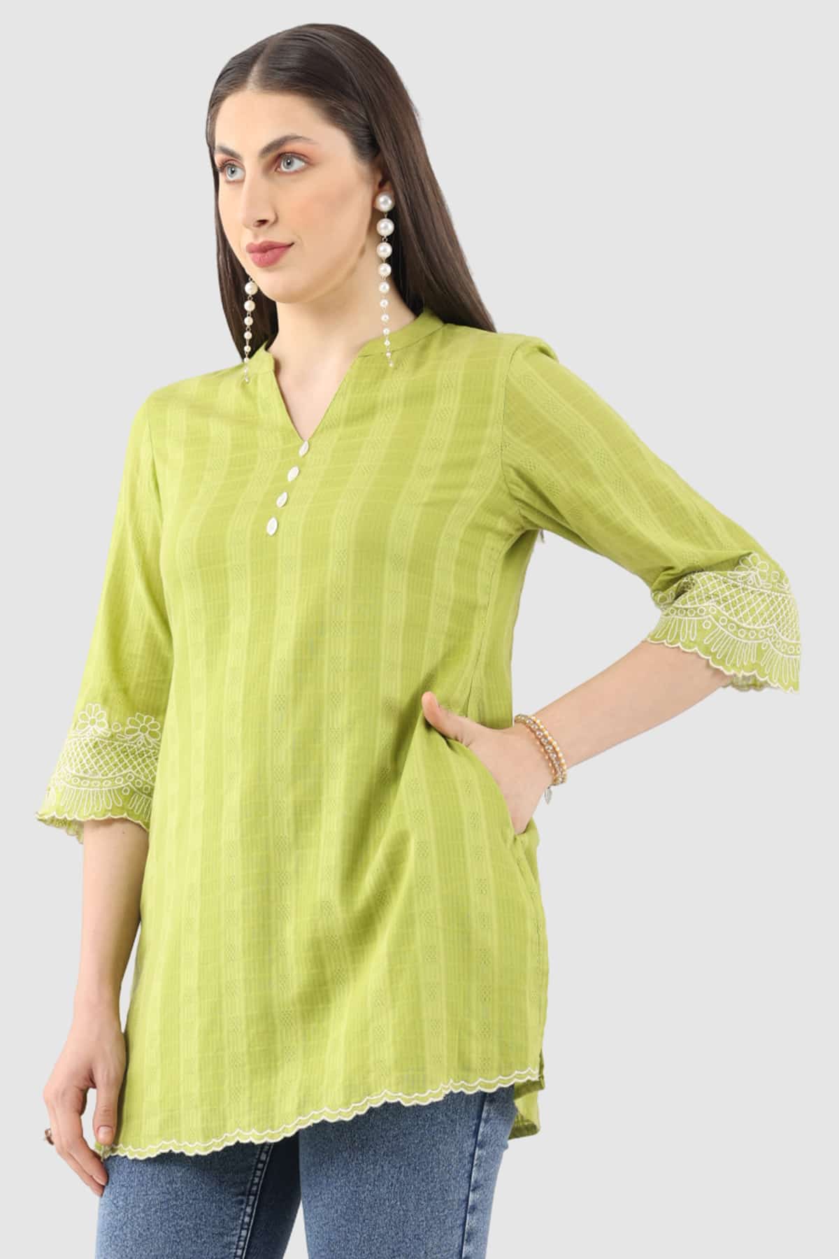Dobby Lime Green Tunic For Women