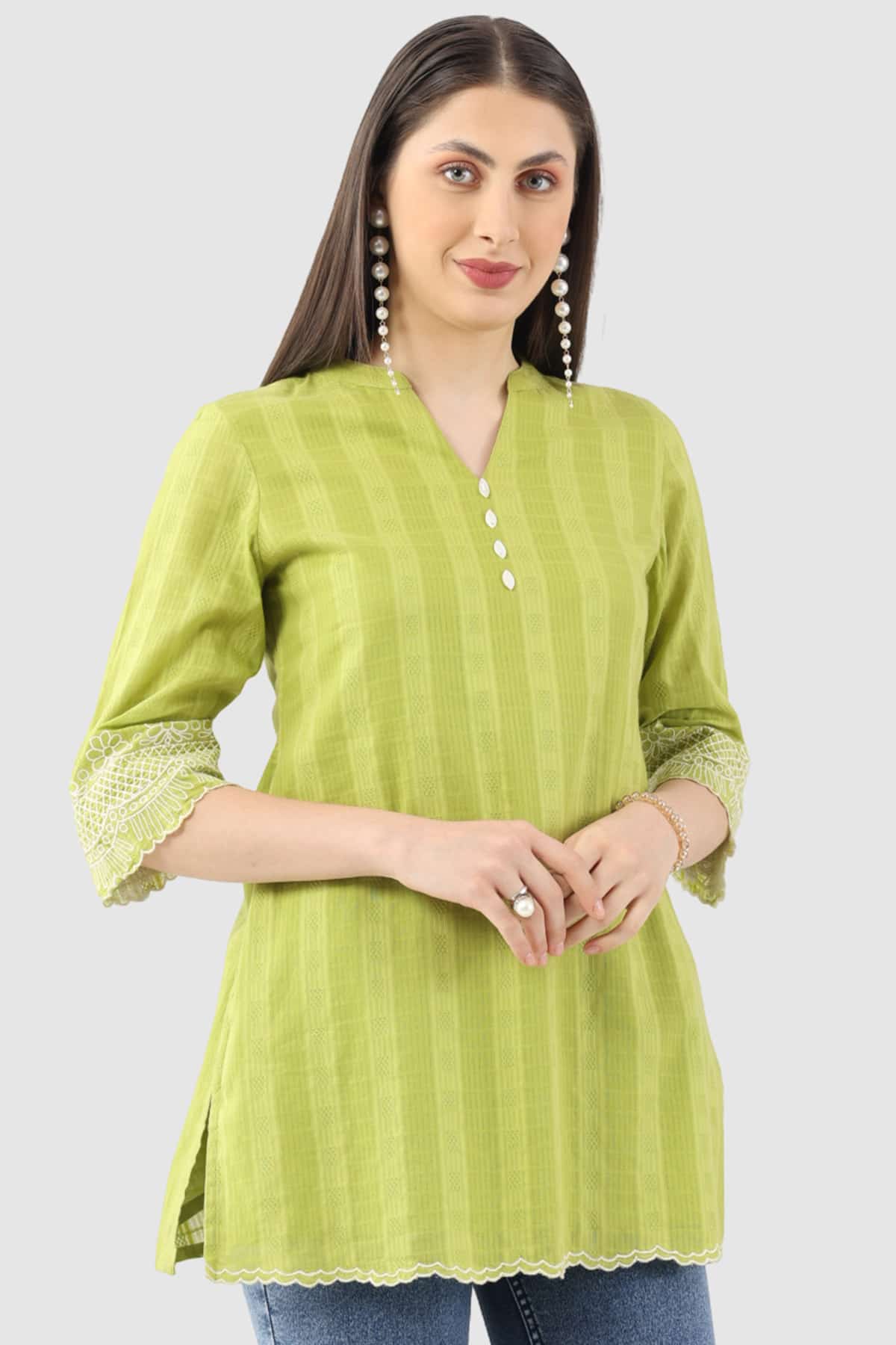 Dobby Lime Green Tunic For Women