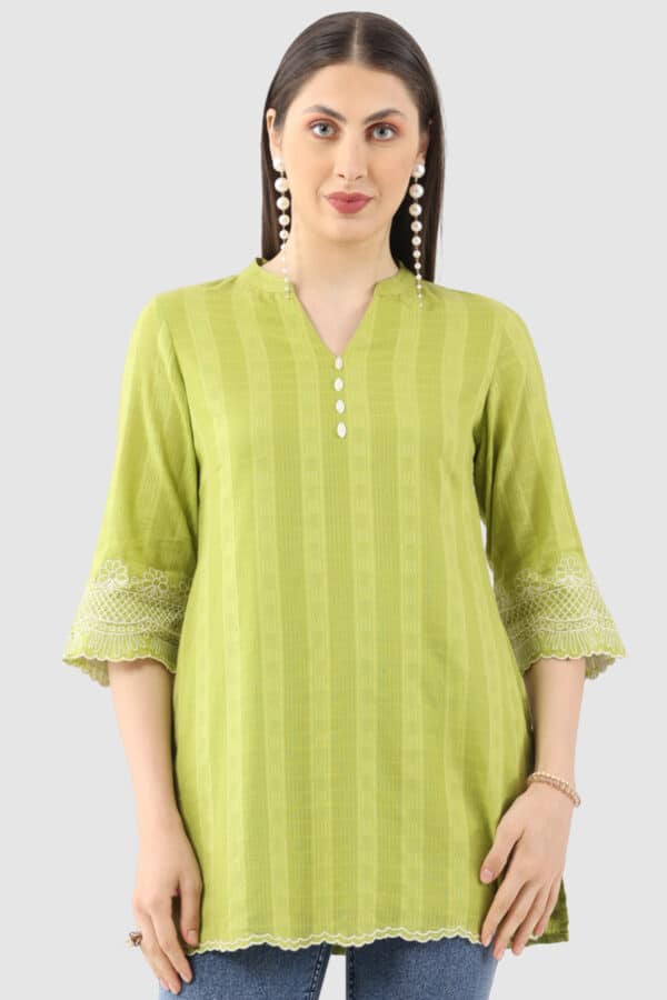 Dobby Lime Green Tunic For Women