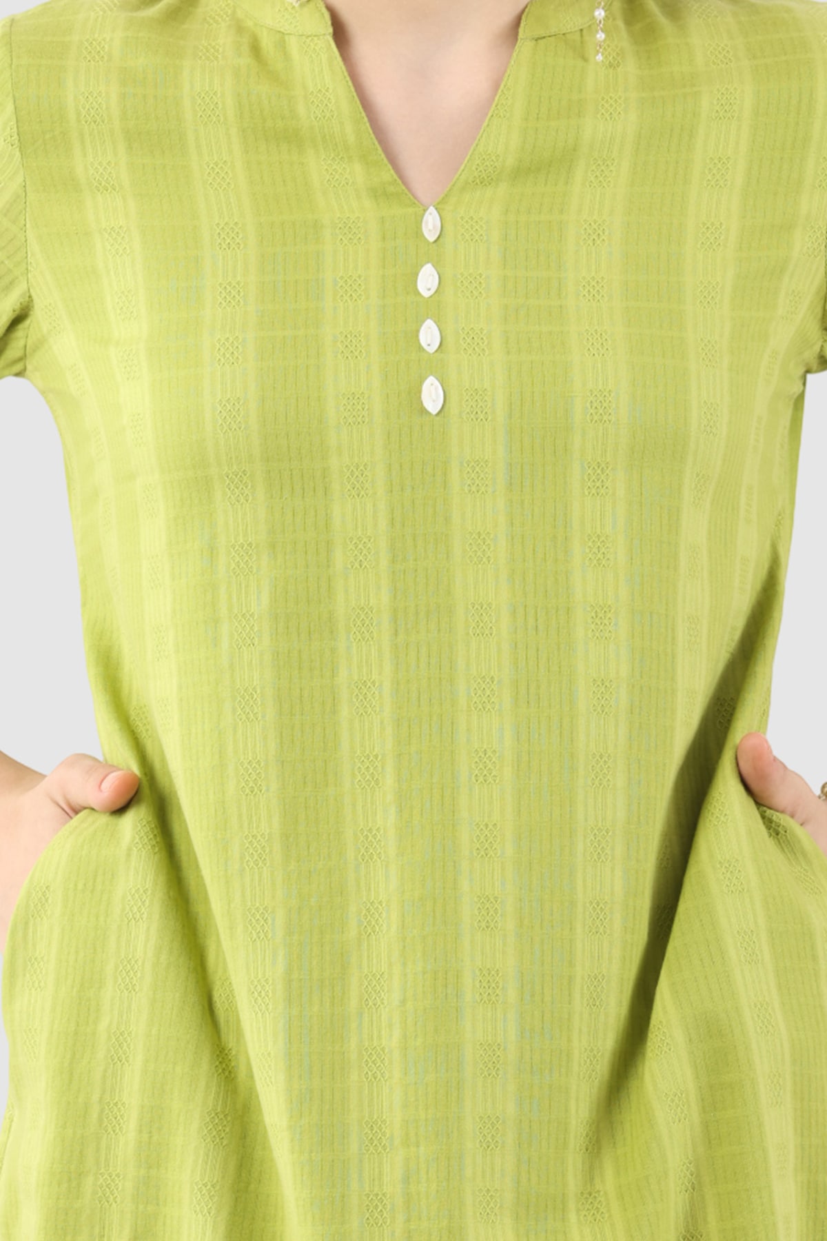Dobby Lime Green Tunic For Women