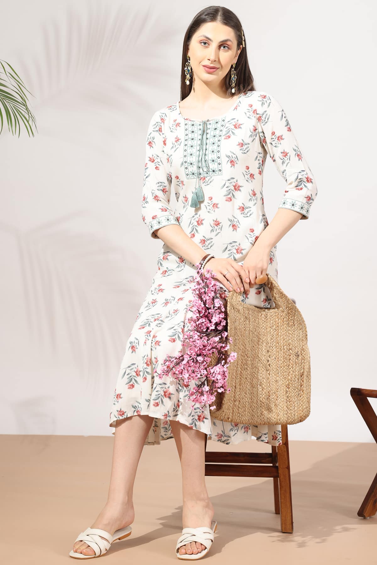 Embroidered White Dress For Women