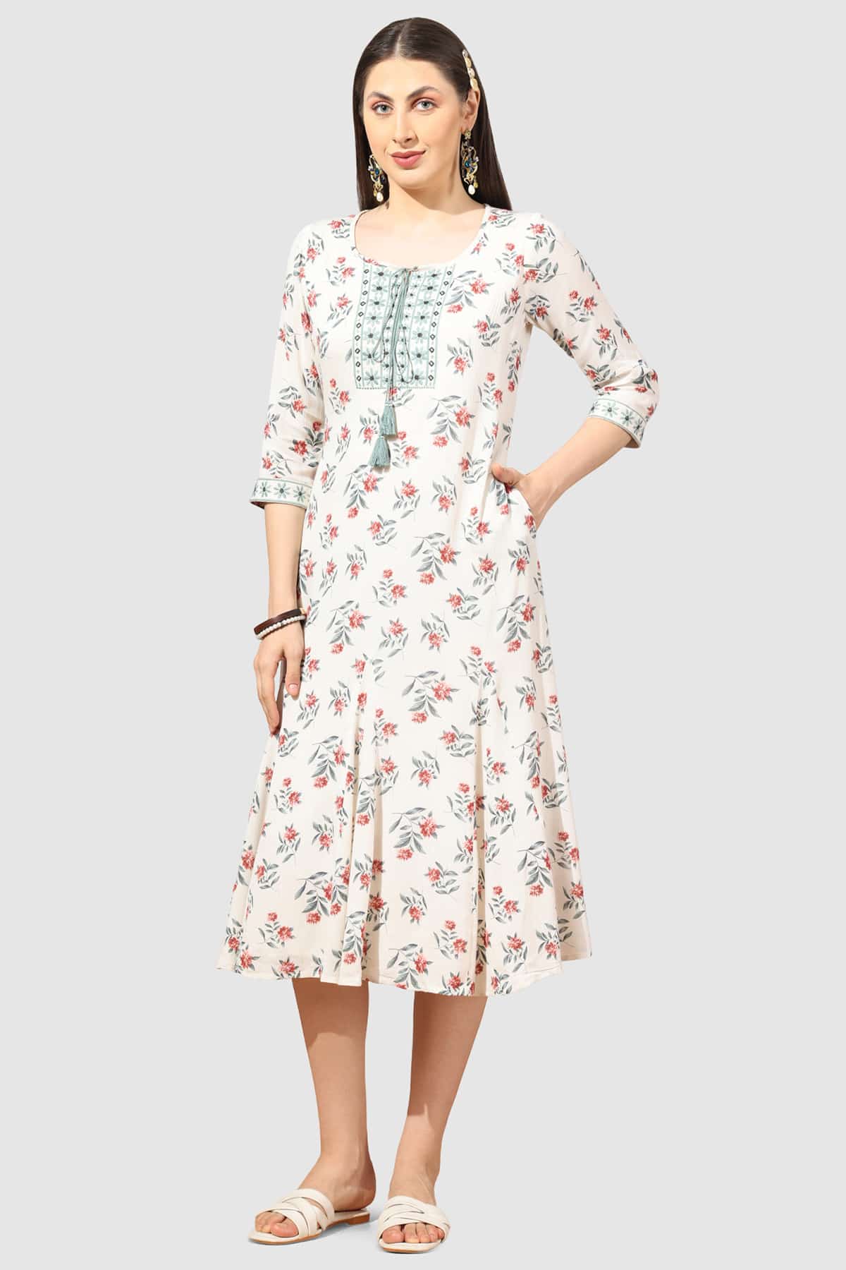 Embroidered White Dress For Women
