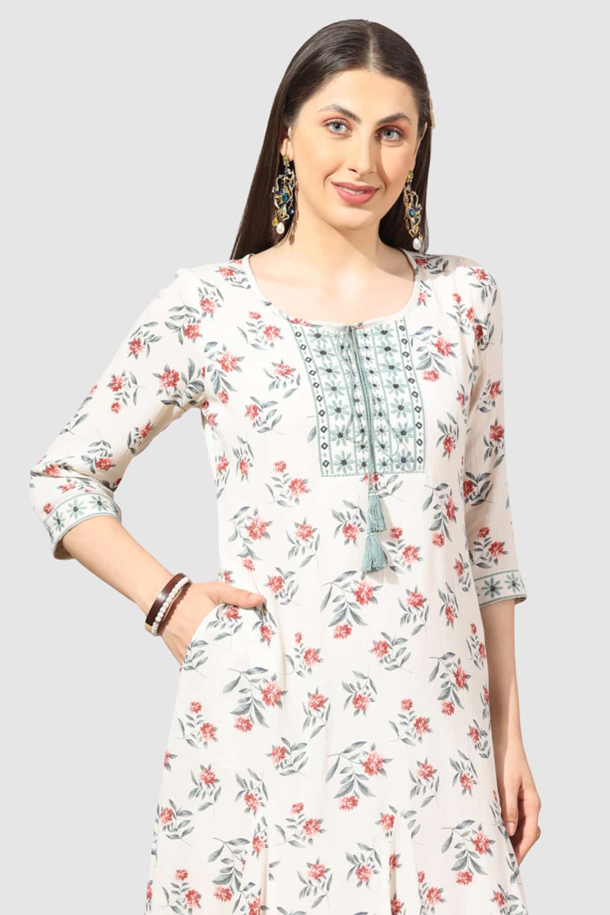 Embroidered White Dress For Women