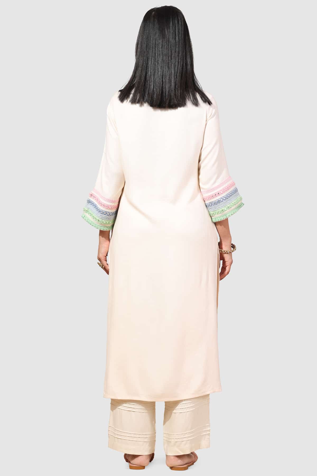Embroidered Beige Kurta For Women