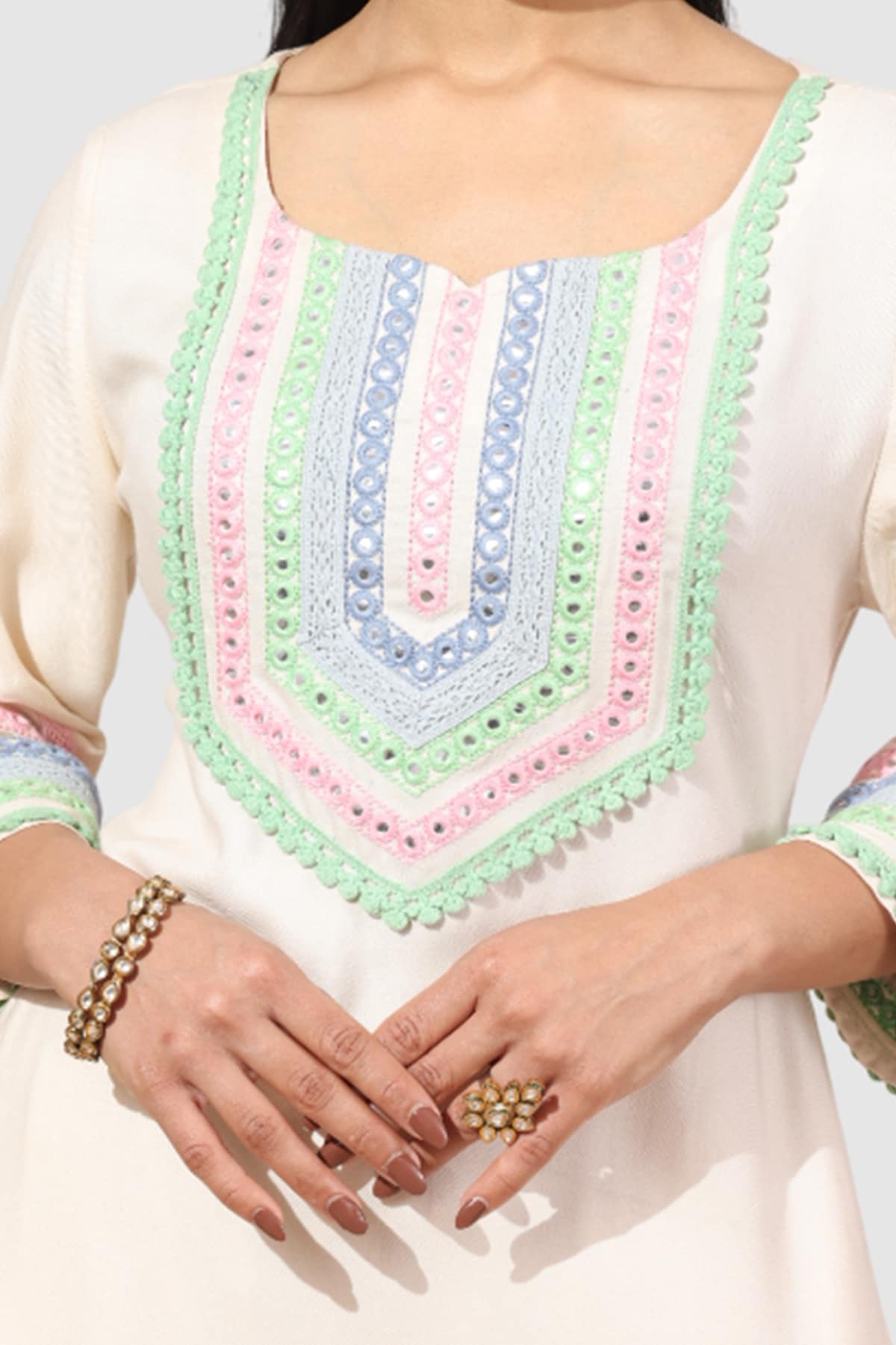Embroidered Beige Kurta For Women
