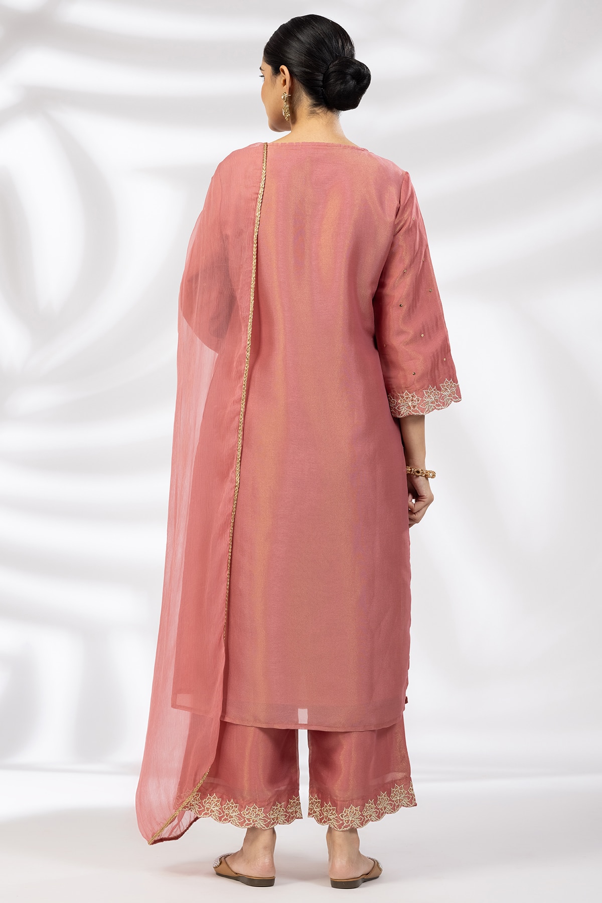 Crystal Rose Embroidered Ensemble Kurti in Tissue Shimmer - Image 6