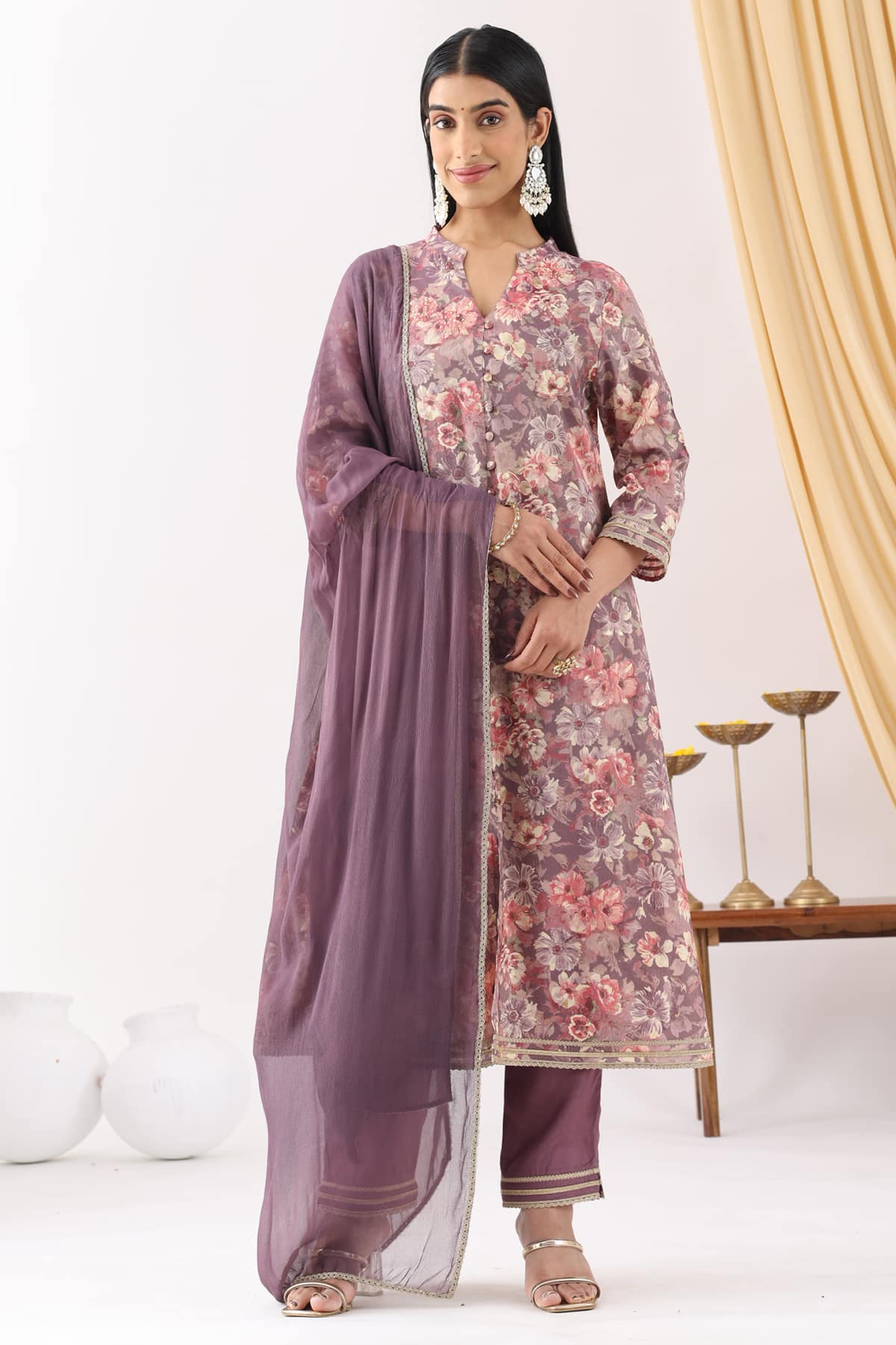 Printed Purple Kurta For Women