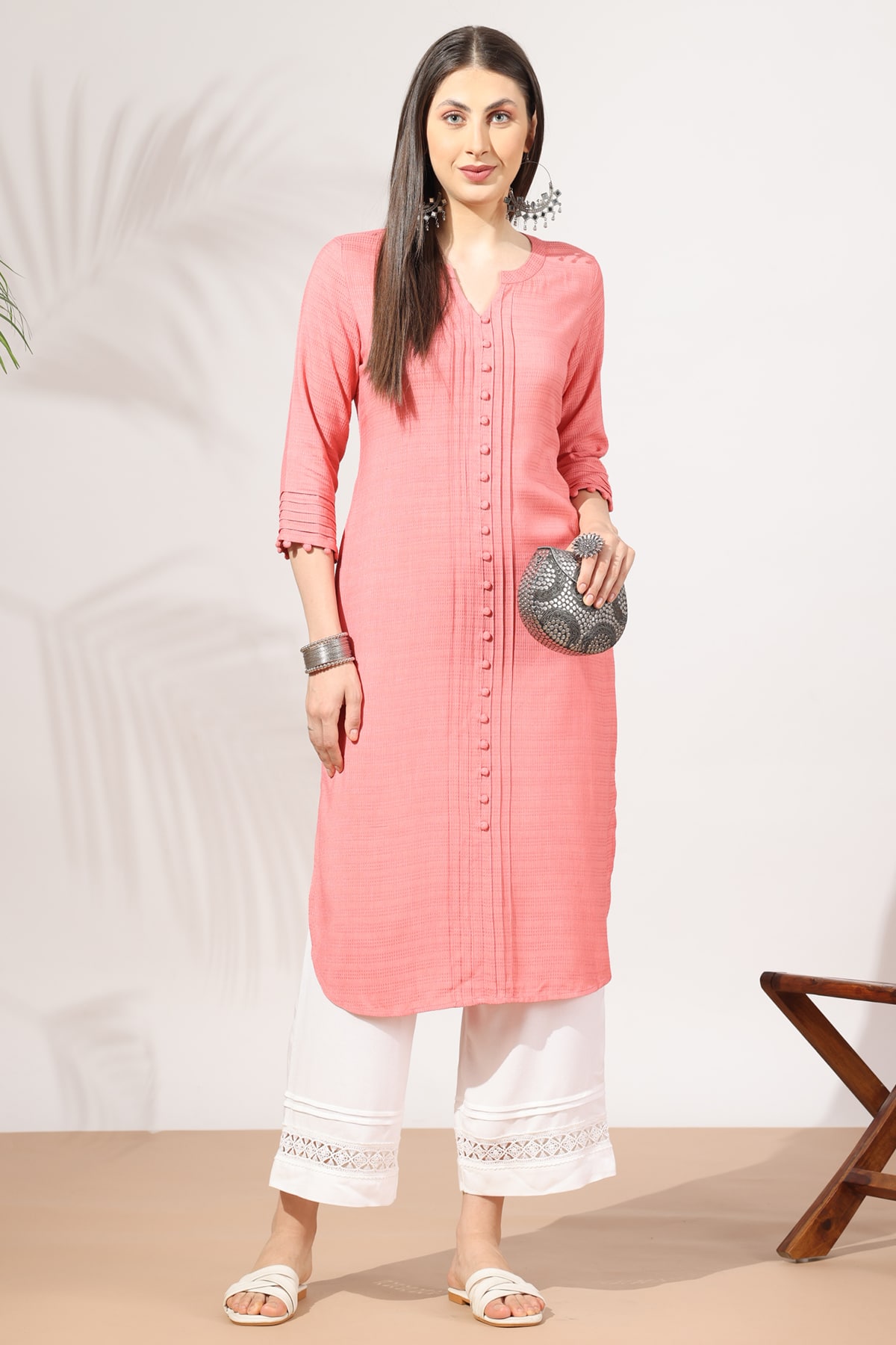 Peach Colour Kurta For Ladies