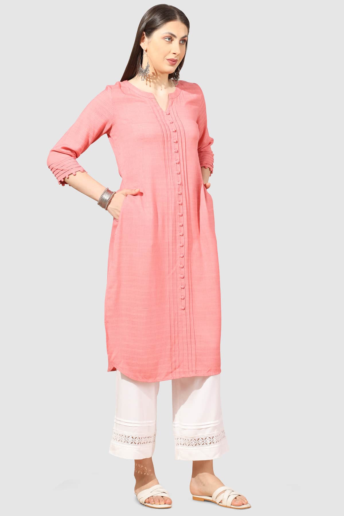 Peach Colour Kurta For Ladies