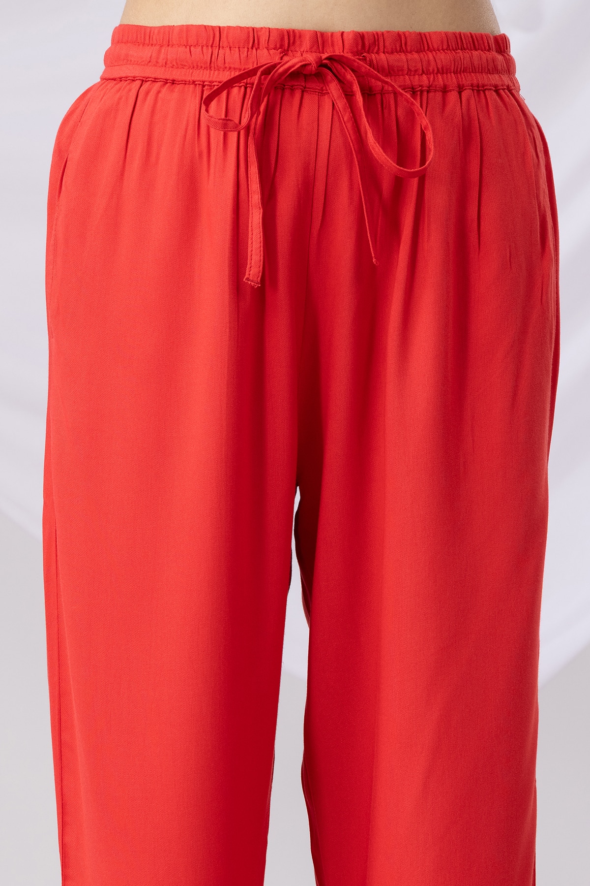 Solid Coral Tencel Twill Palazzo Pant - Image 5