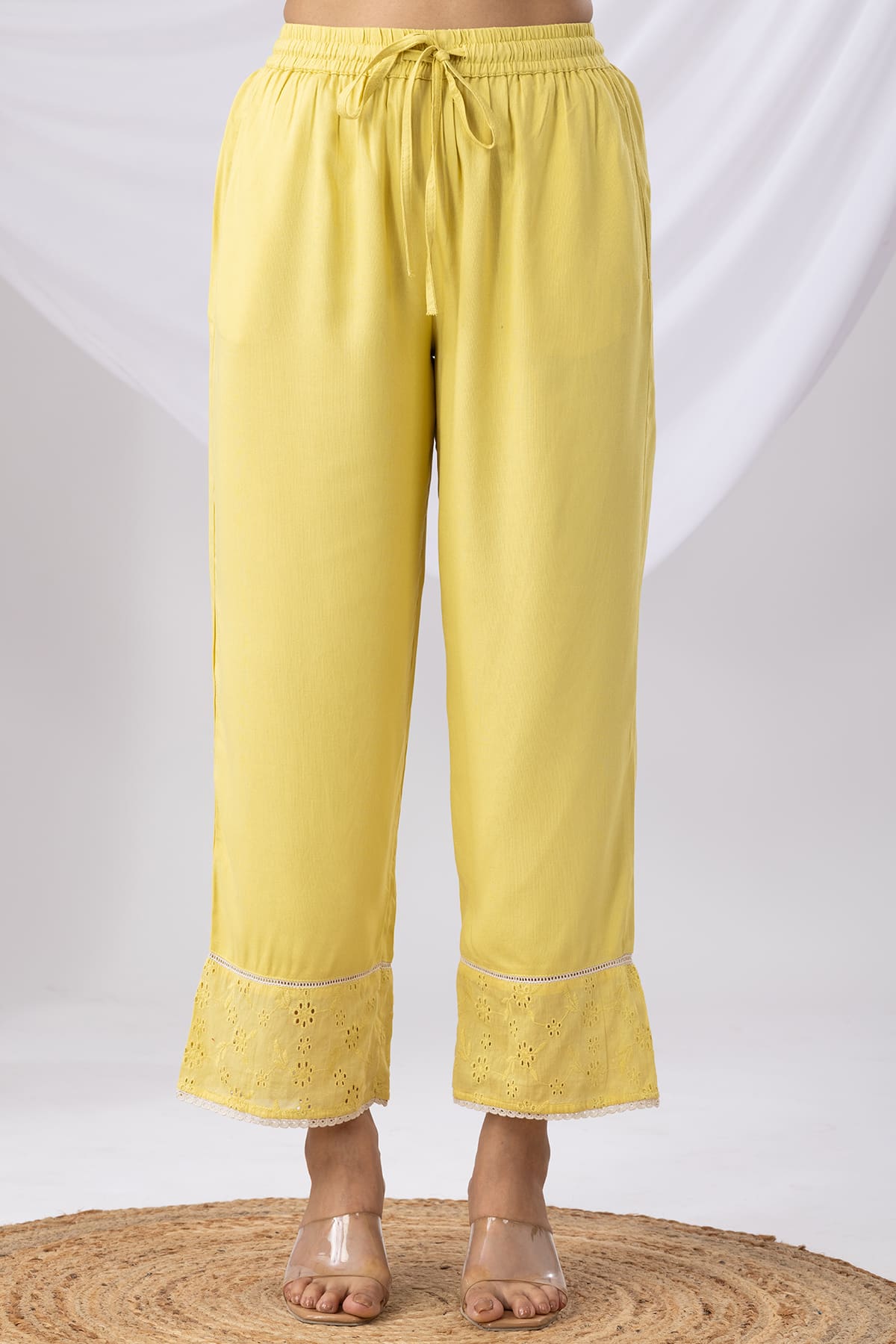 Solid Yellow Palazzo Pants Women