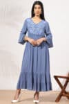 Embroidered Blue Dress Maxi For Women
