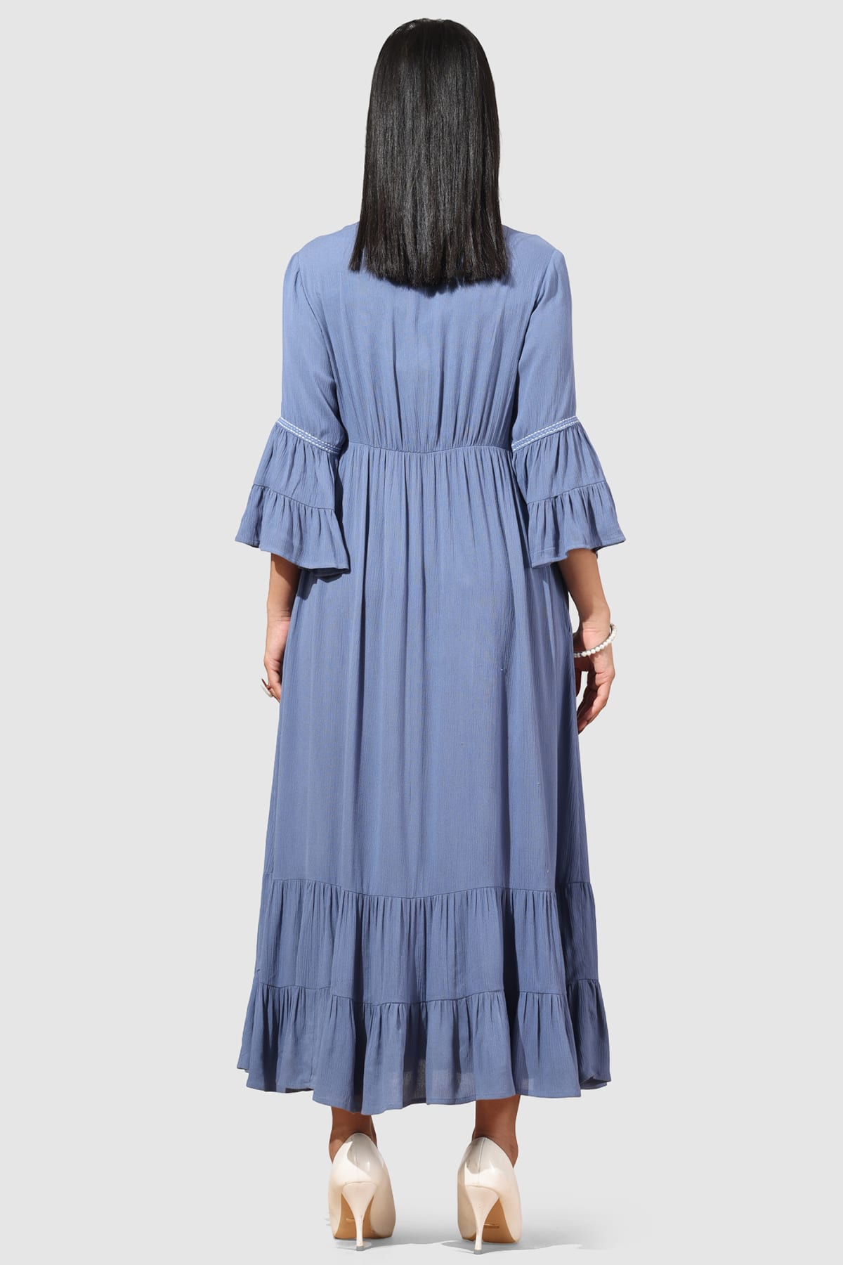 Embroidered Blue Dress Maxi For Women