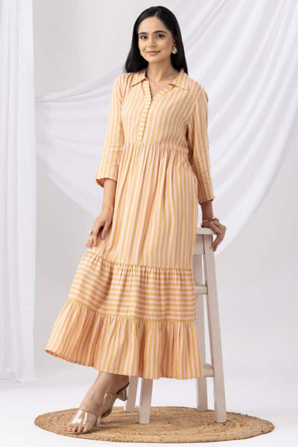 Striped Mustard Dress For Women