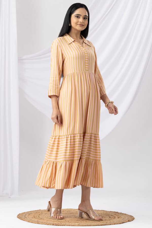 Striped Mustard Dress For Women