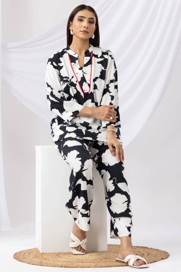 Printed Co Ord Black And White Tops
