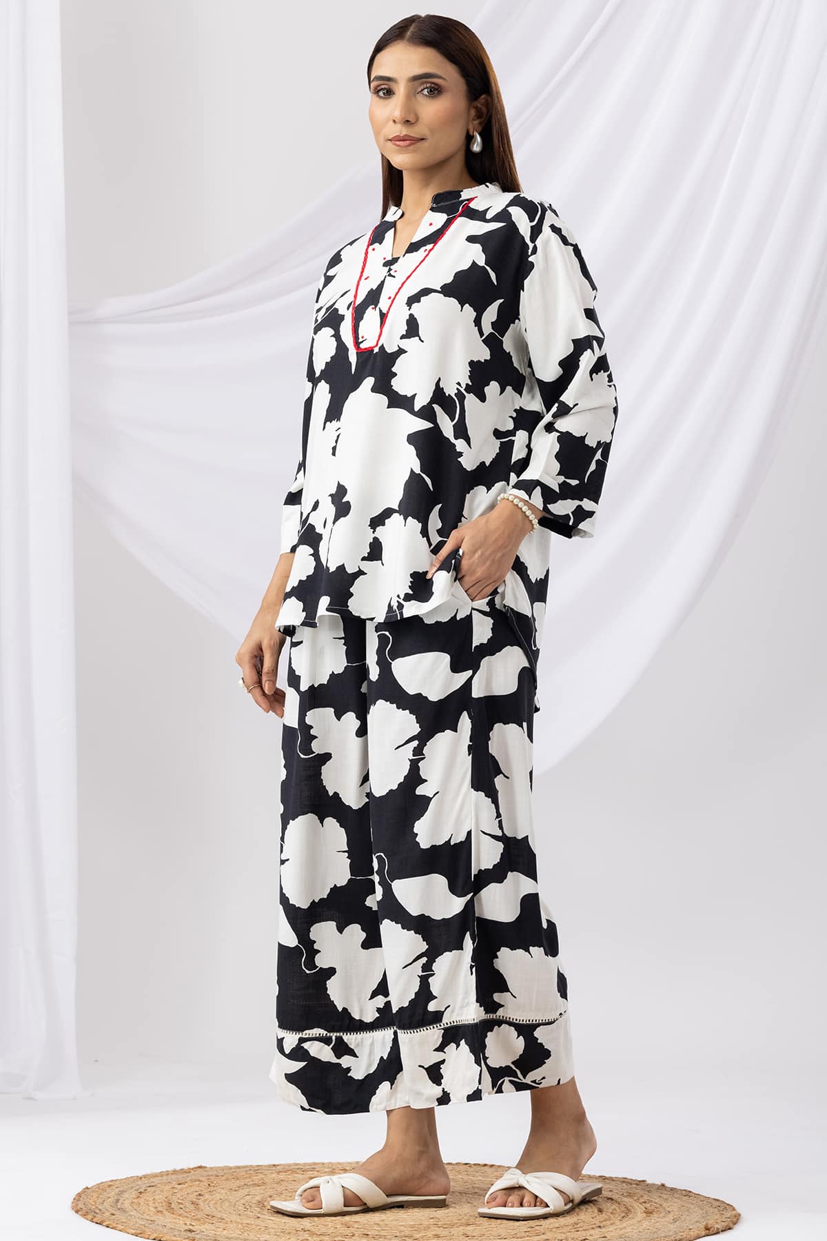 Printed Co Ord Black And White Tops