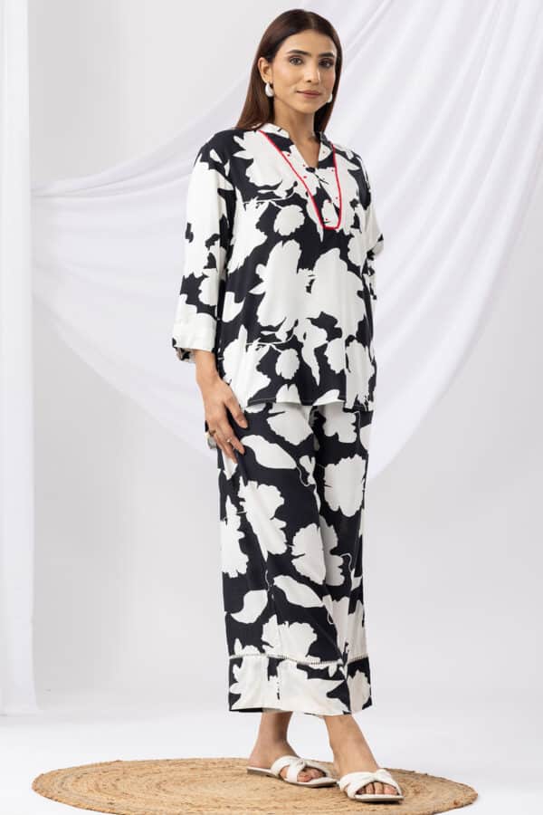 Printed Co Ord Black And White Tops