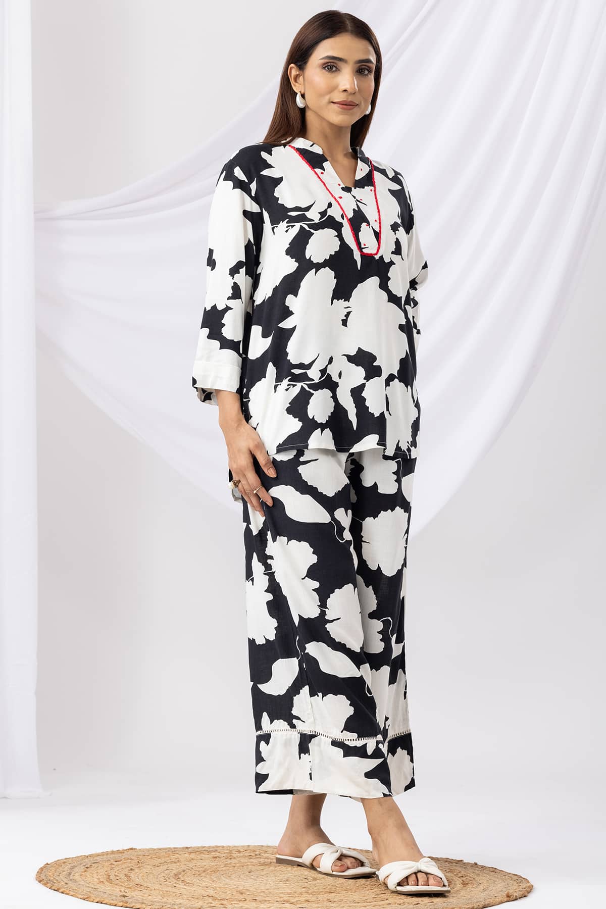 Printed Co Ord Black And White Tops