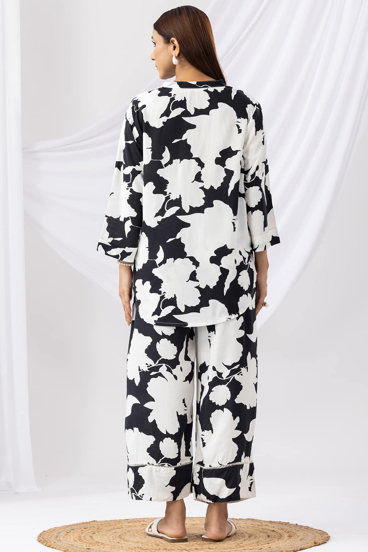 Printed Co Ord Black And White Tops
