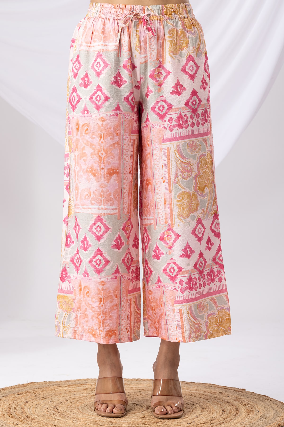 Printed Pink Palazzo Women Pants