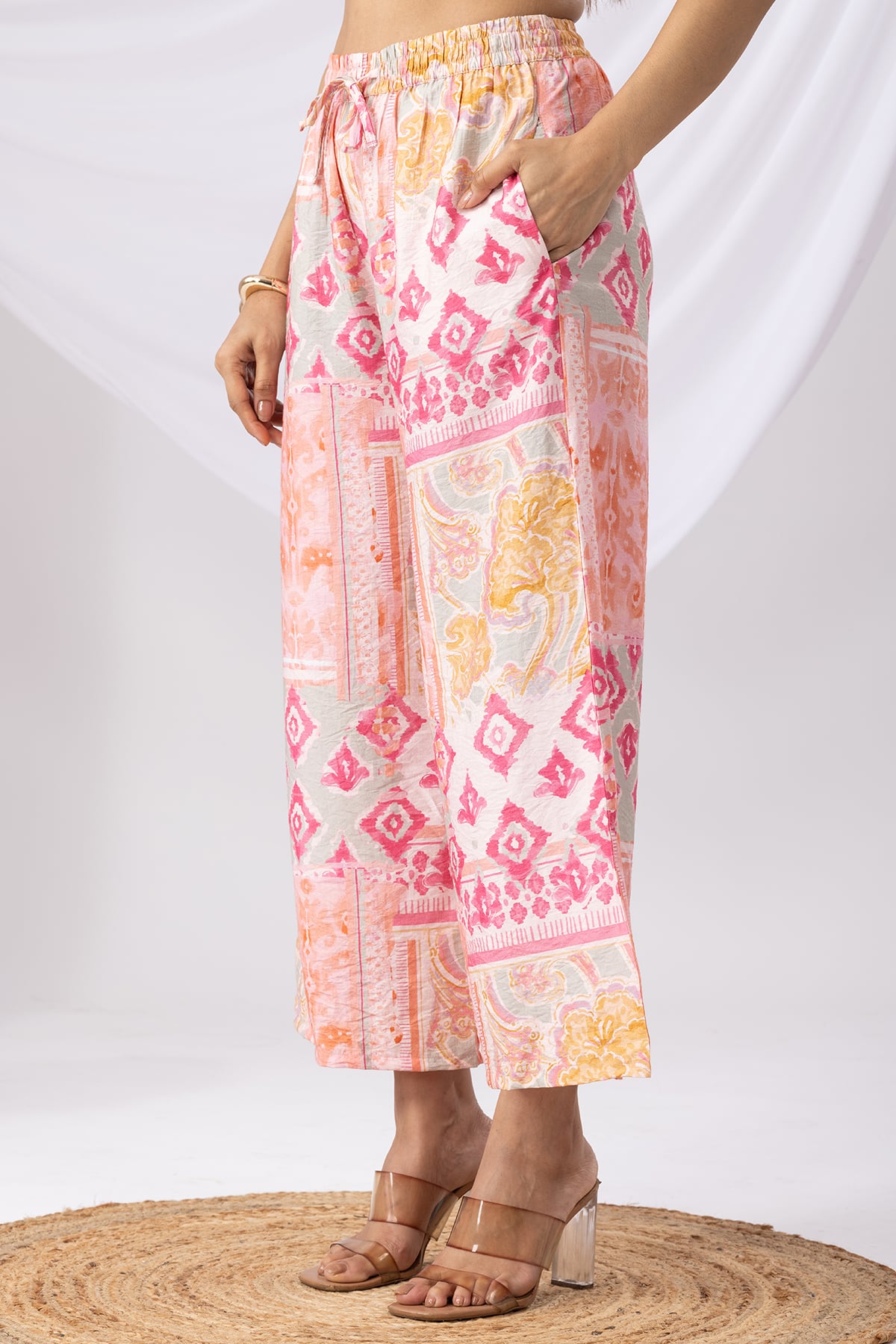 Printed Pink Palazzo Women Pants