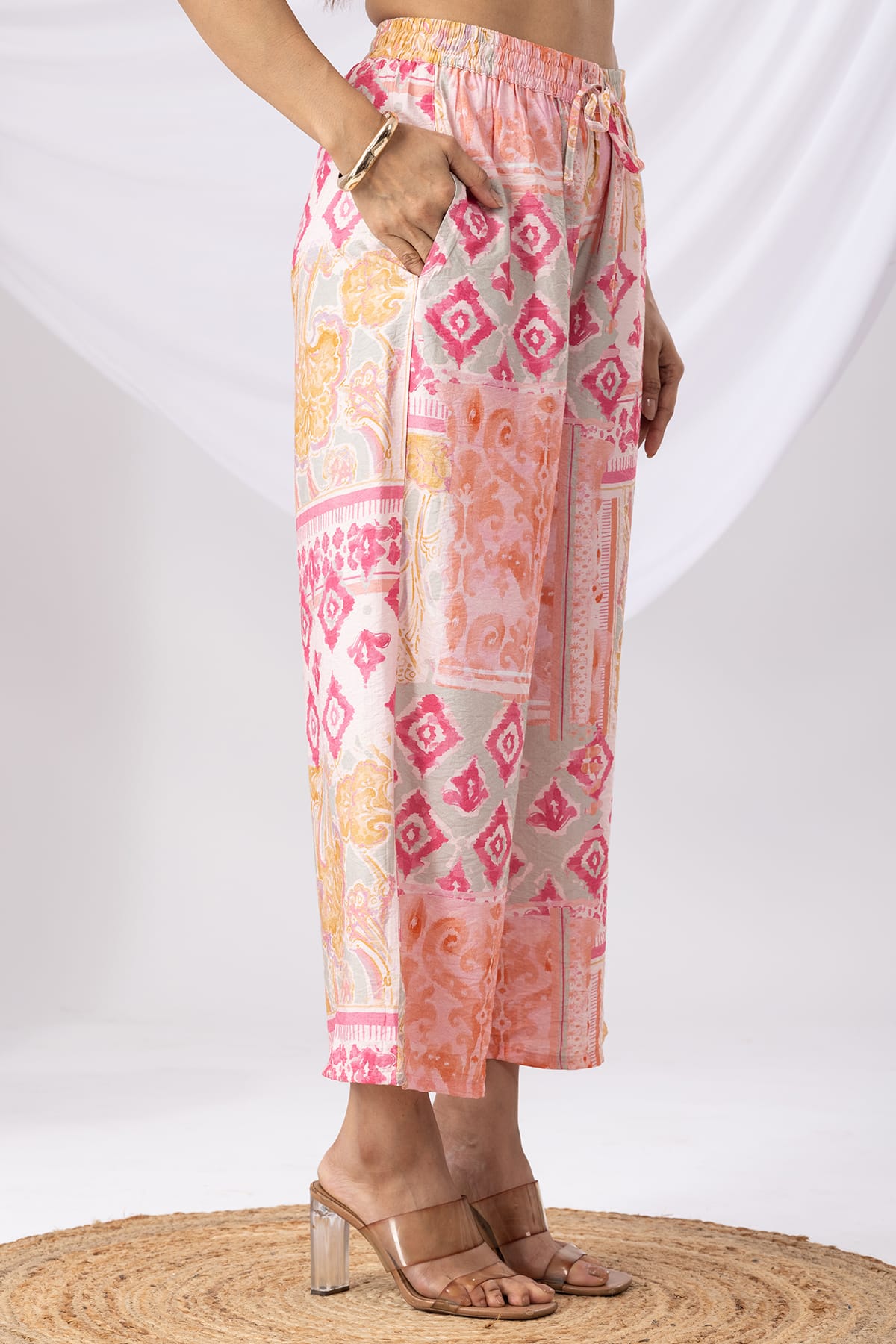Printed Pink Palazzo Women Pants