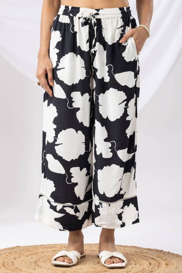 Co Ord Black And White Printed Palazzo