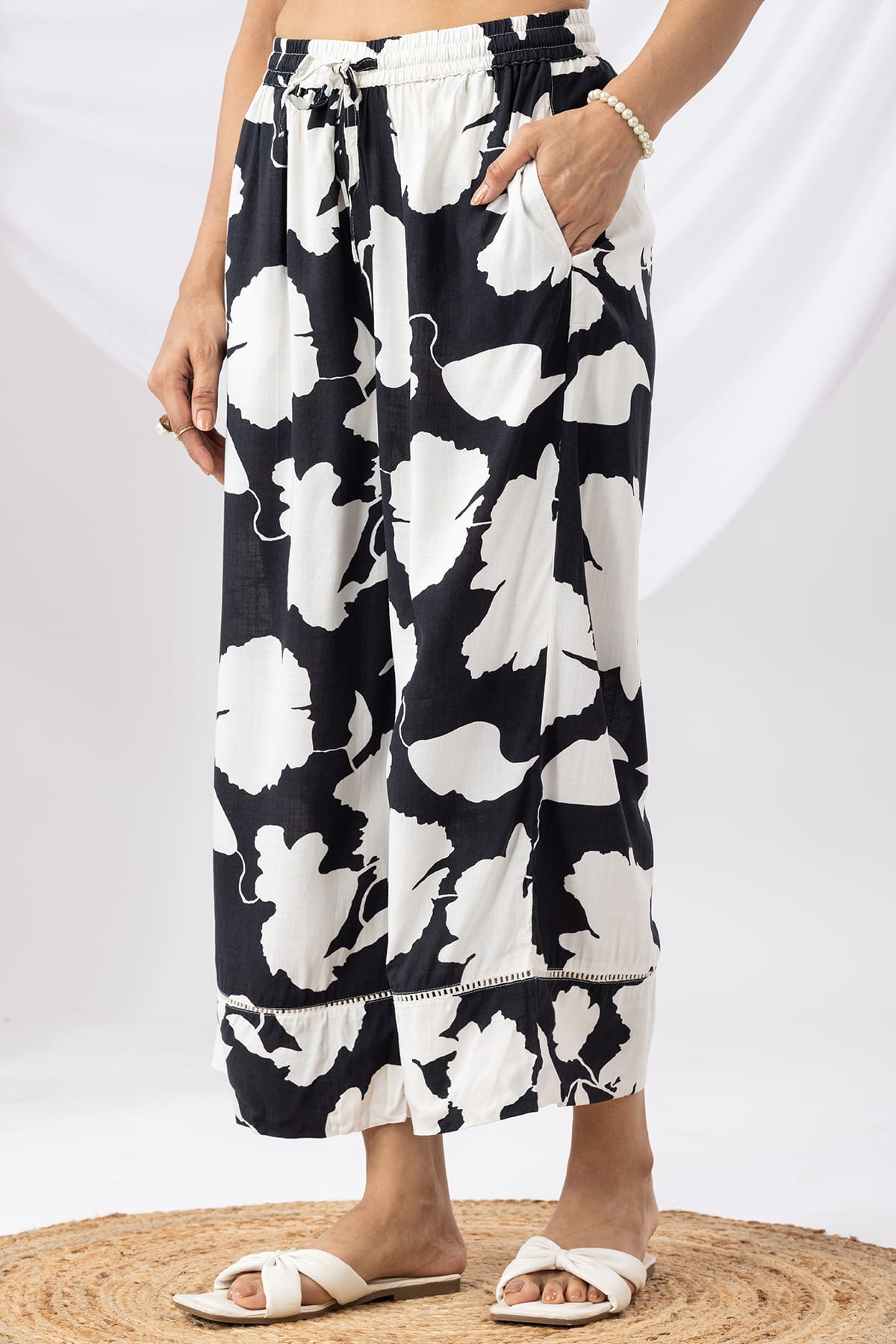 Co Ord Black And White Printed Palazzo