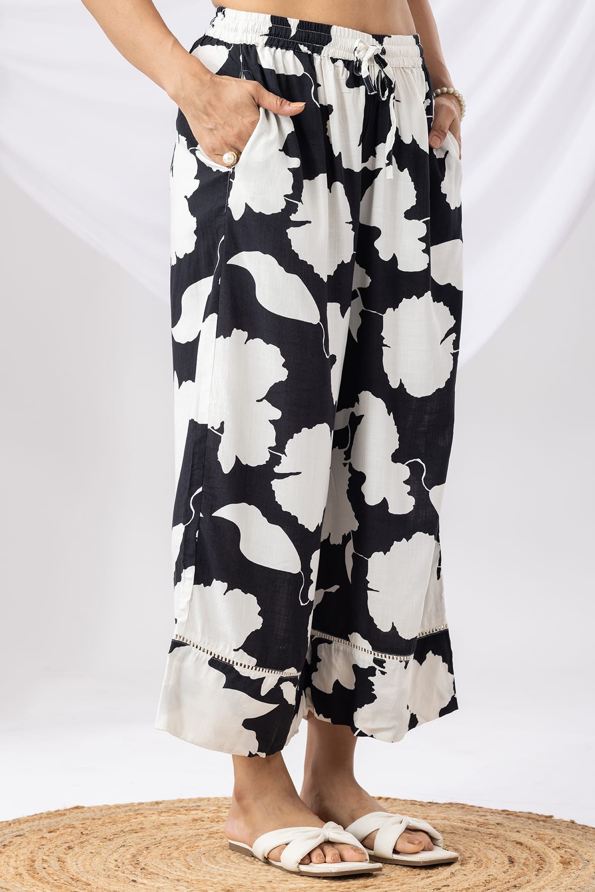 Co Ord Black And White Printed Palazzo