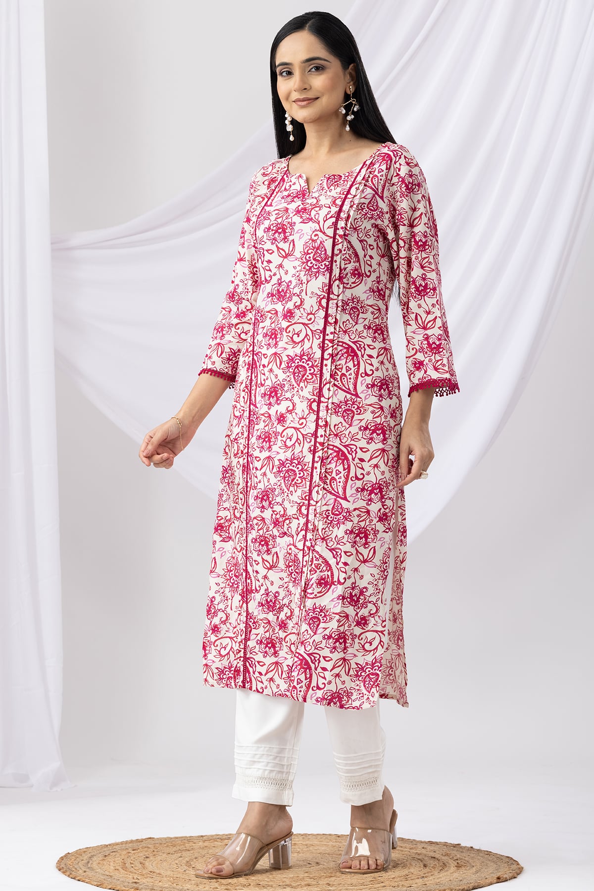 Printed Pink Kurti For Women