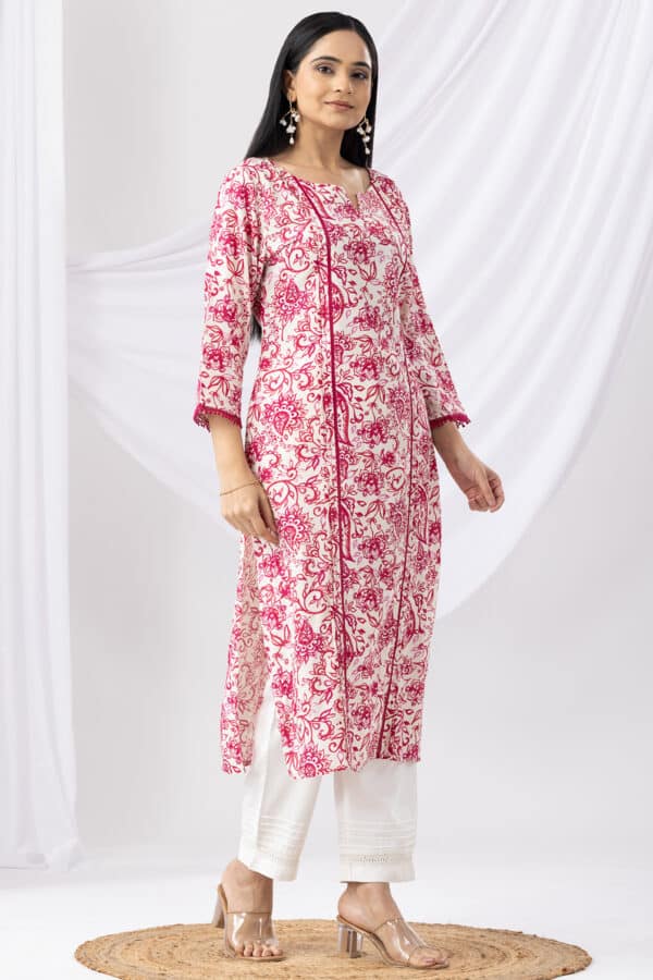 Printed Pink Kurti For Women