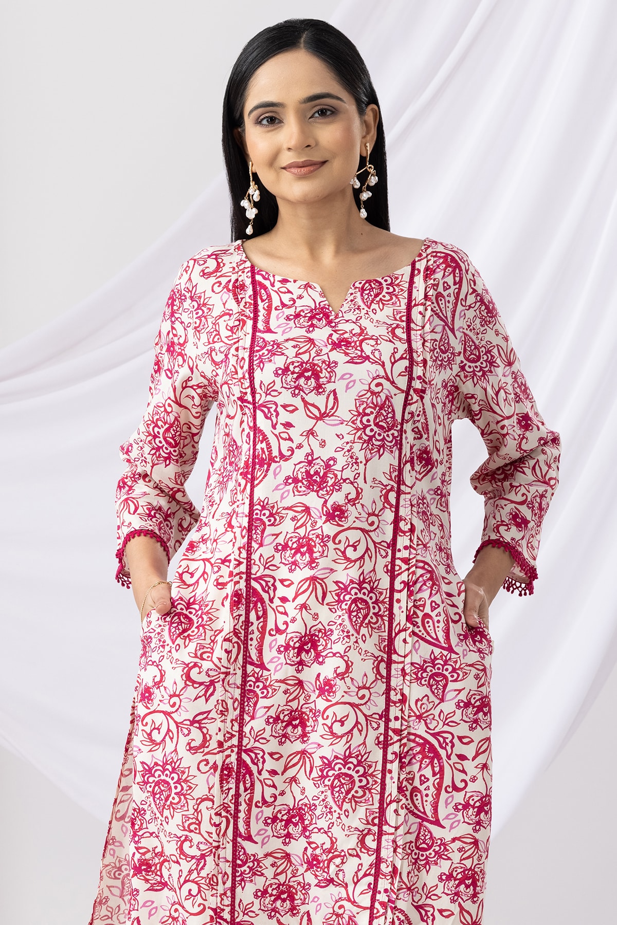 Printed Pink Kurti For Women