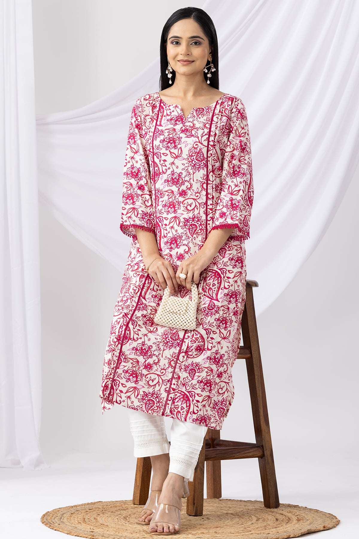 Printed Pink Kurti For Women