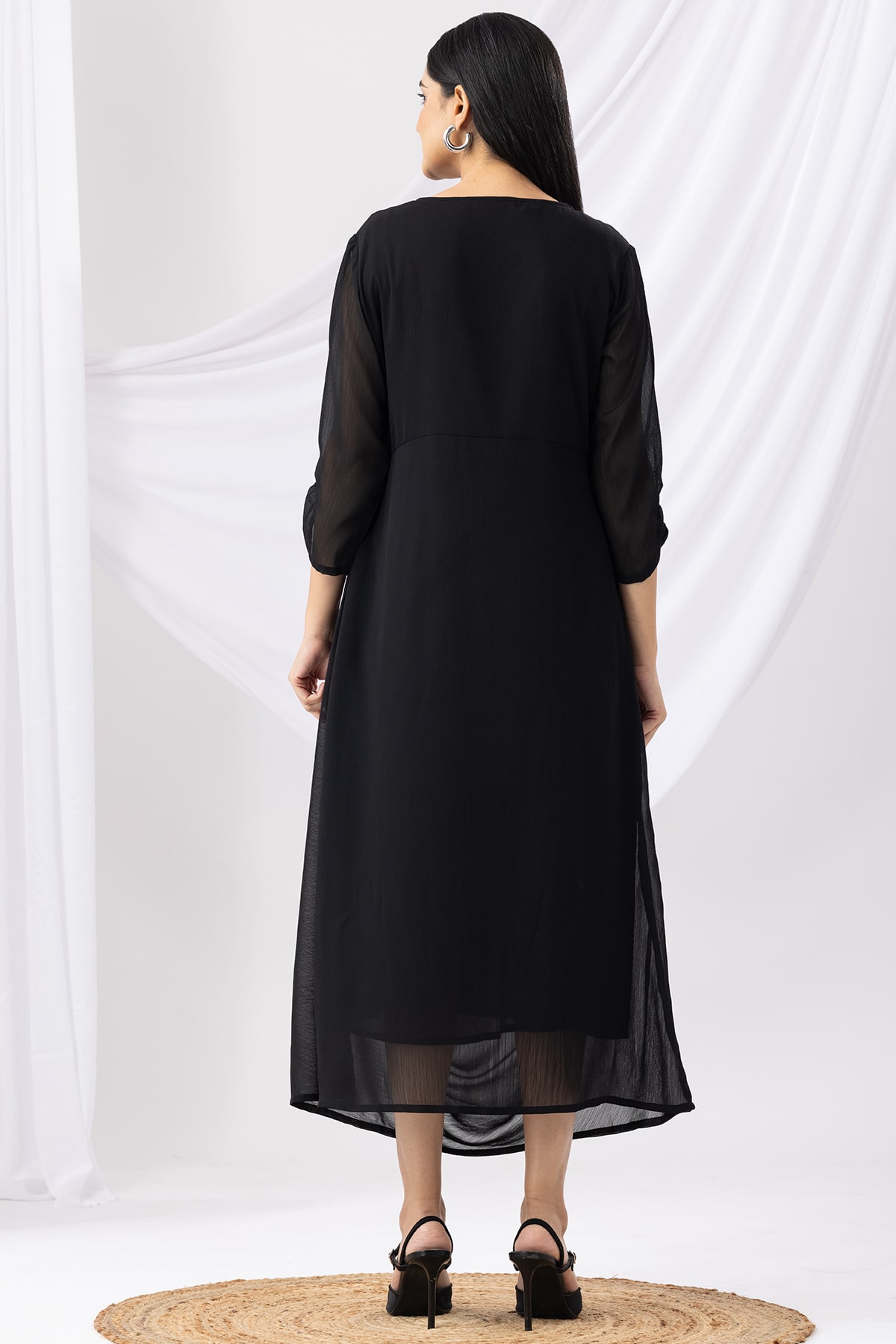Embroidered Black Dress Long For Women