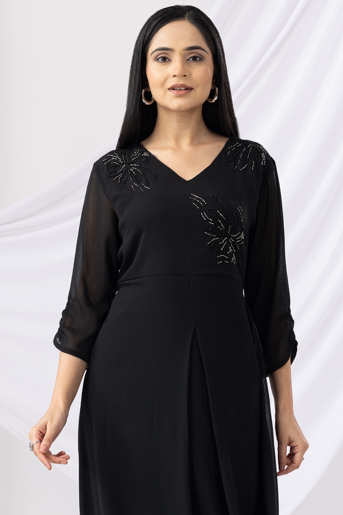 Embroidered Black Dress Long For Women