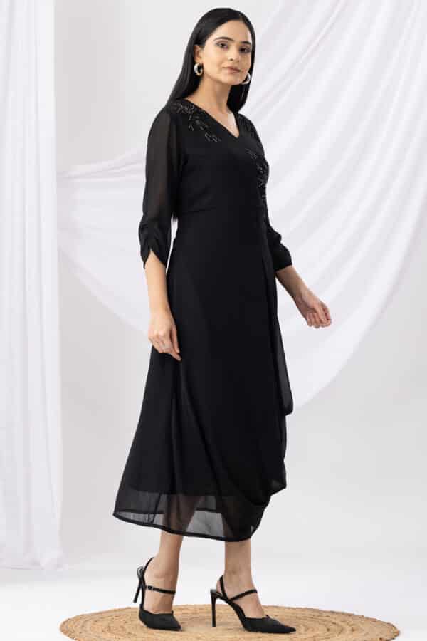 Embroidered Black Dress Long For Women