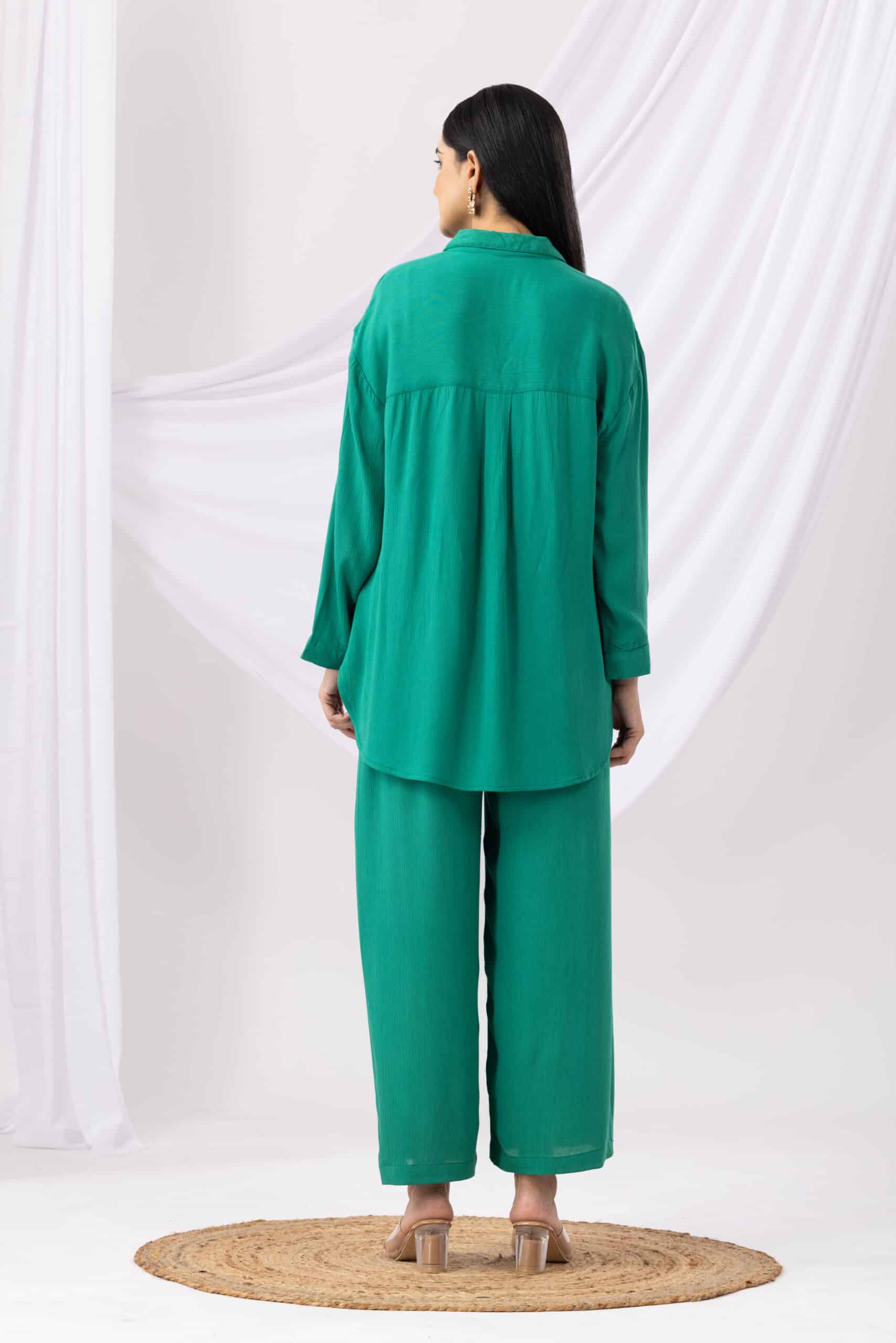 Co Ord Neon Green Embroidered Collar Tops Womens