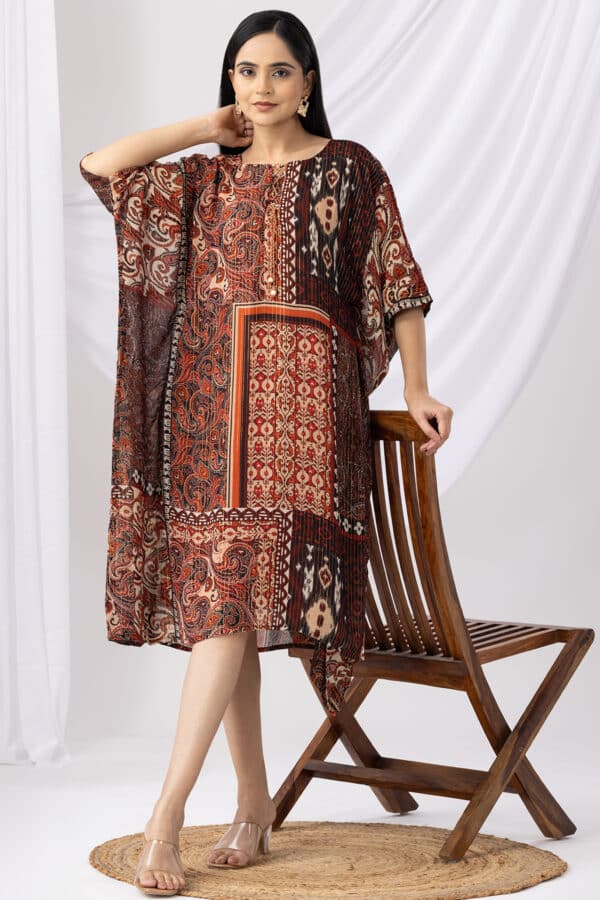 Rust Printed Kaftan Dress Ladies