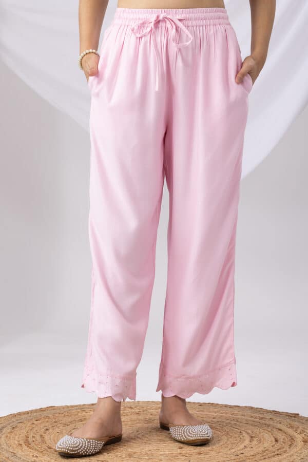 Solid Pink Palazzo Pants For Women