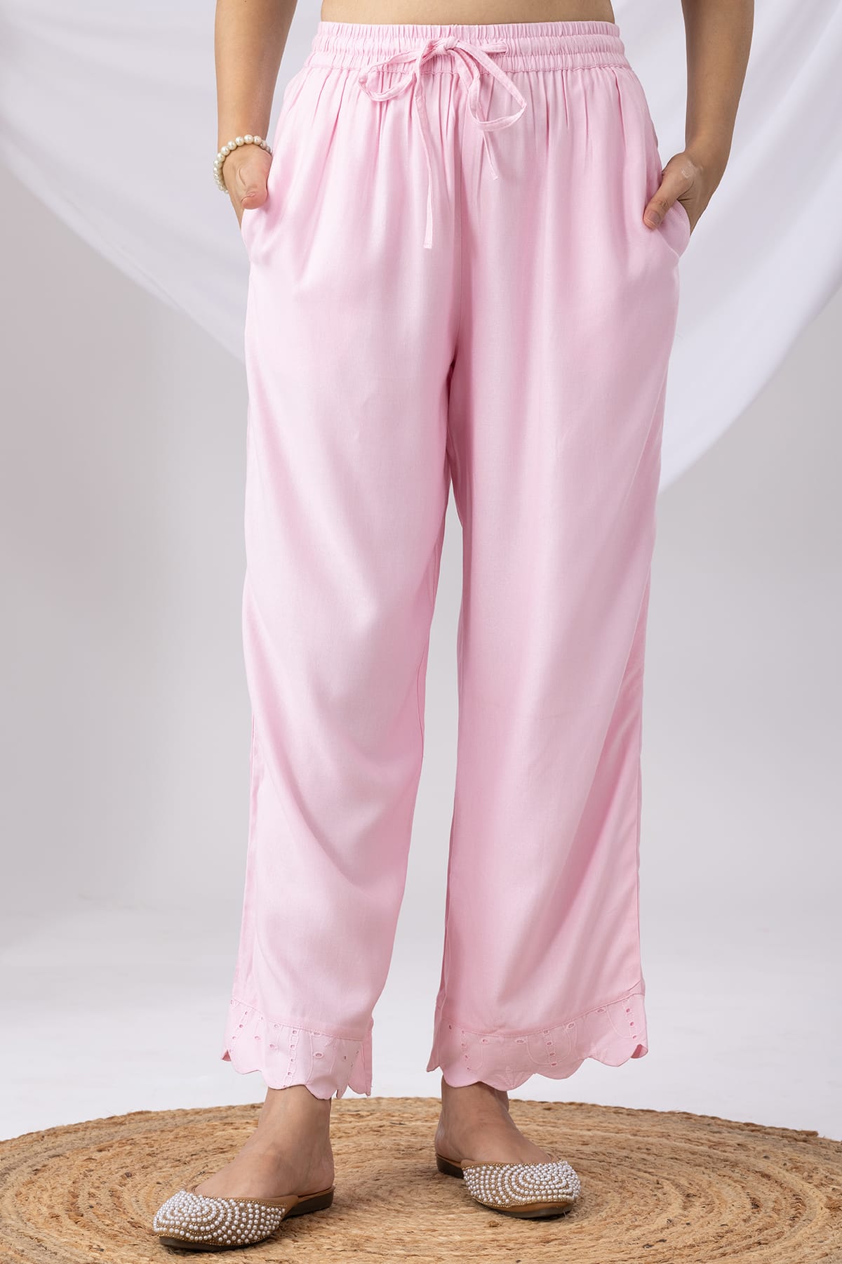 Solid Pink Palazzo Pants For Women