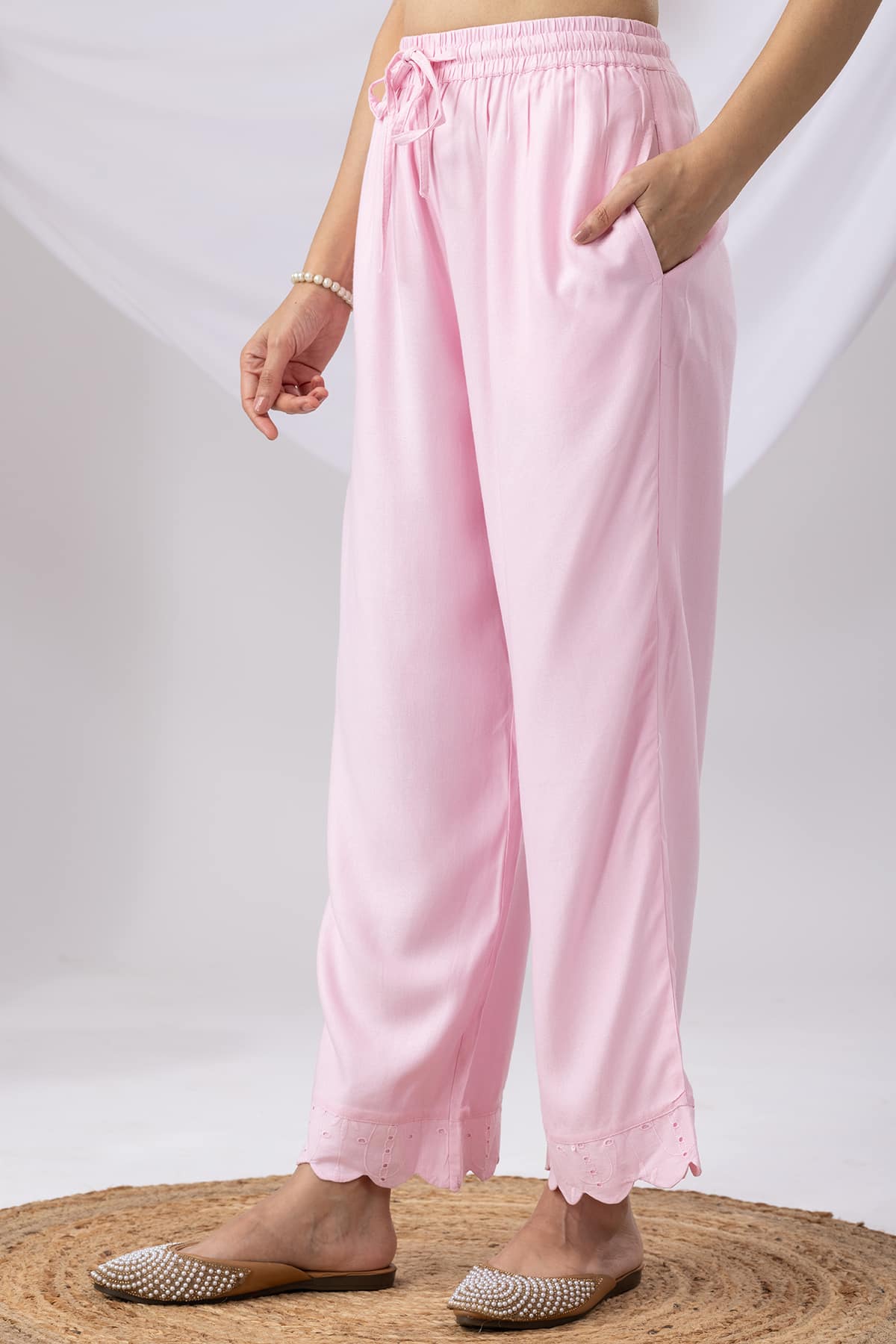 Solid Pink Palazzo Pants For Women