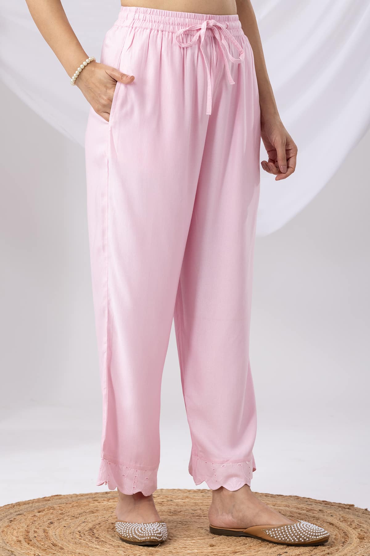 Solid Pink Palazzo Pants For Women