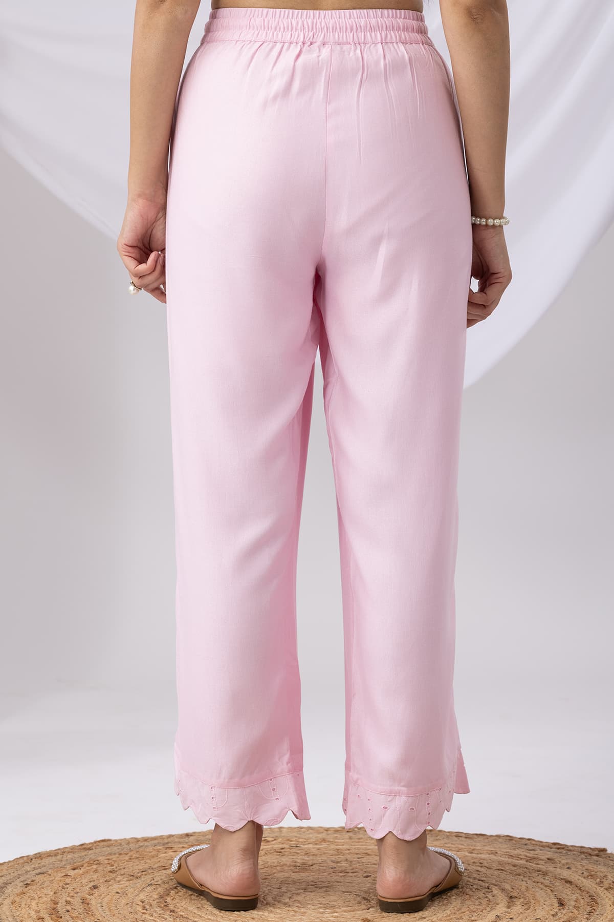Solid Pink Palazzo Pants For Women