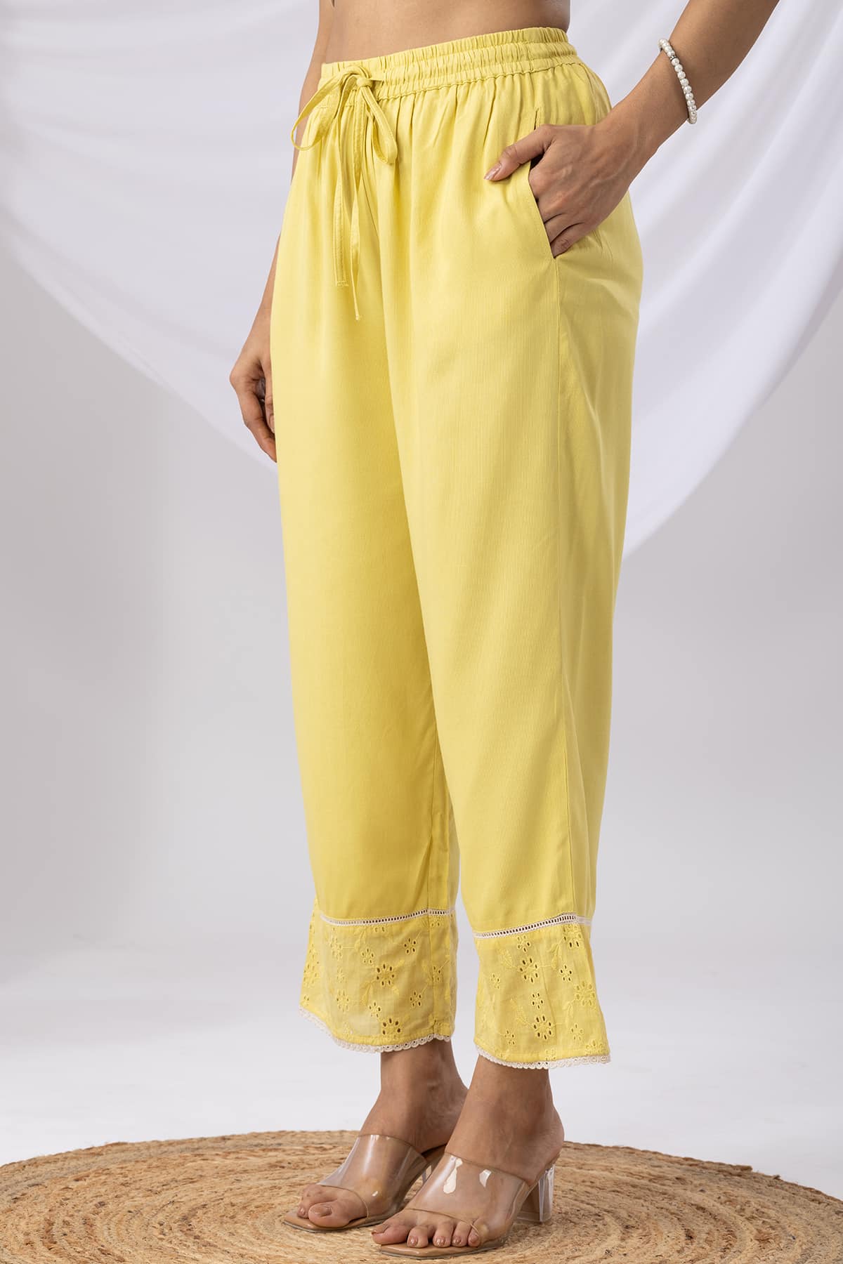 Solid Yellow Palazzo Pants Women