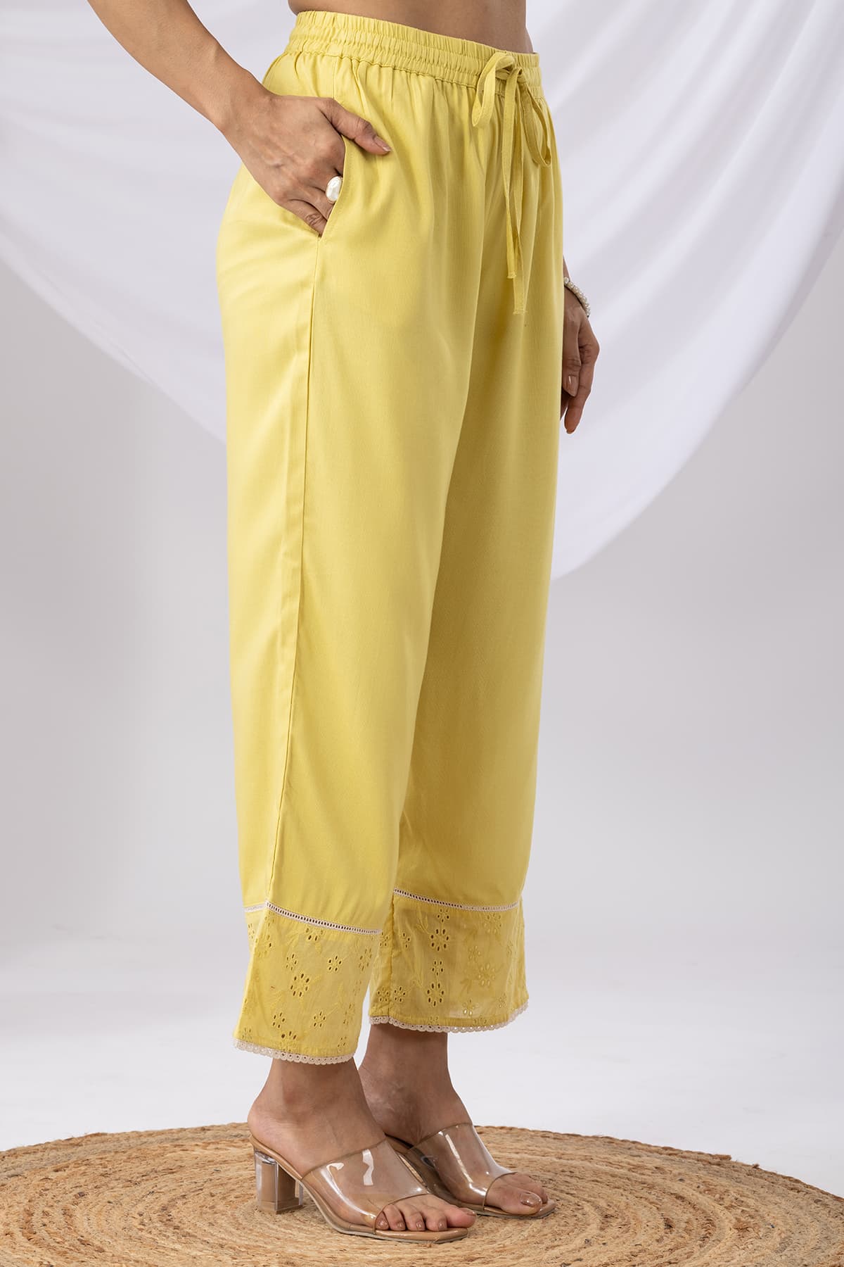 Solid Yellow Palazzo Pants Women