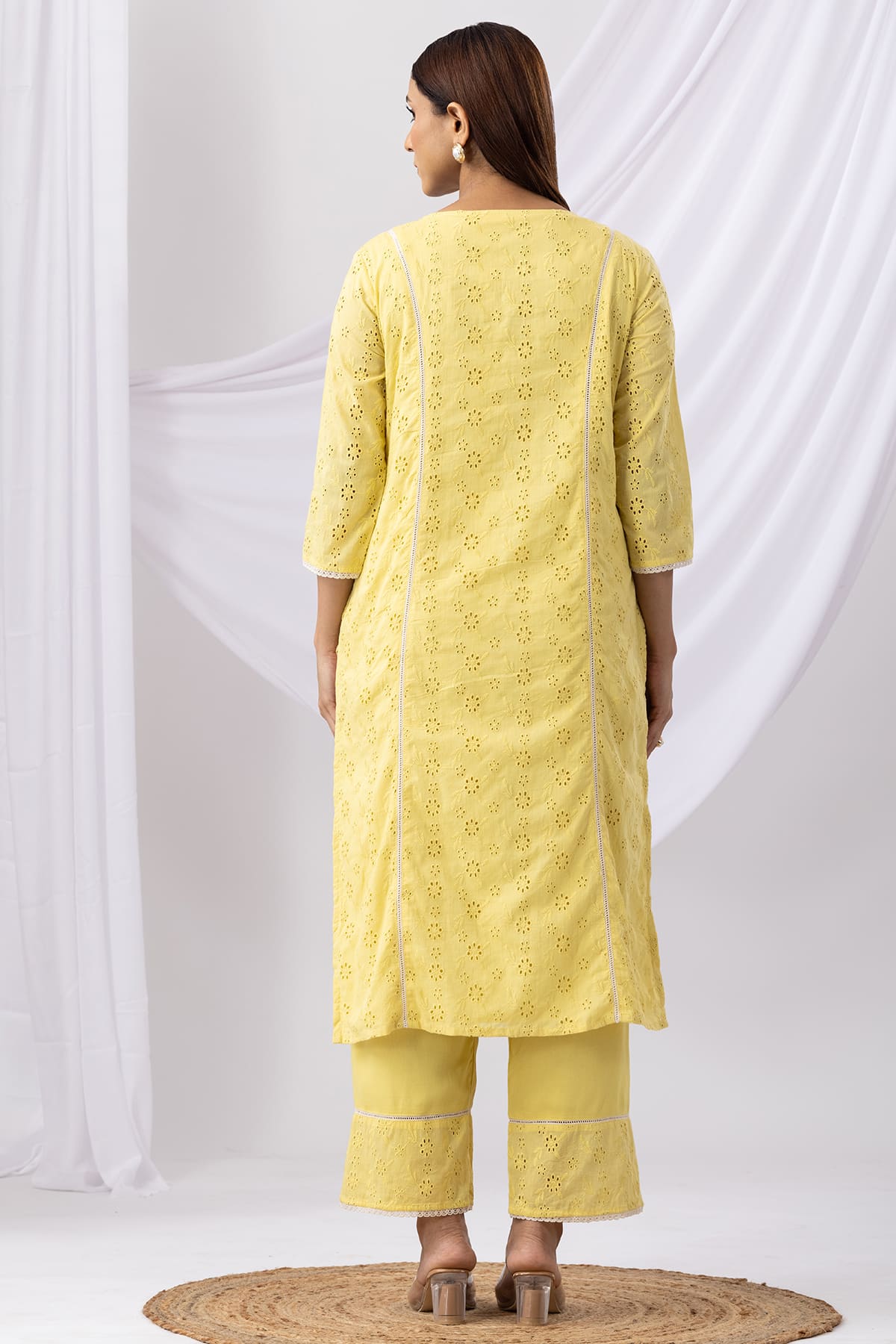 Women Schiffli V Neck Kurti