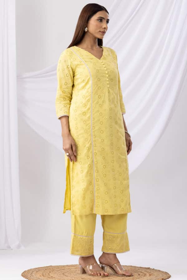 Women Schiffli V Neck Kurti