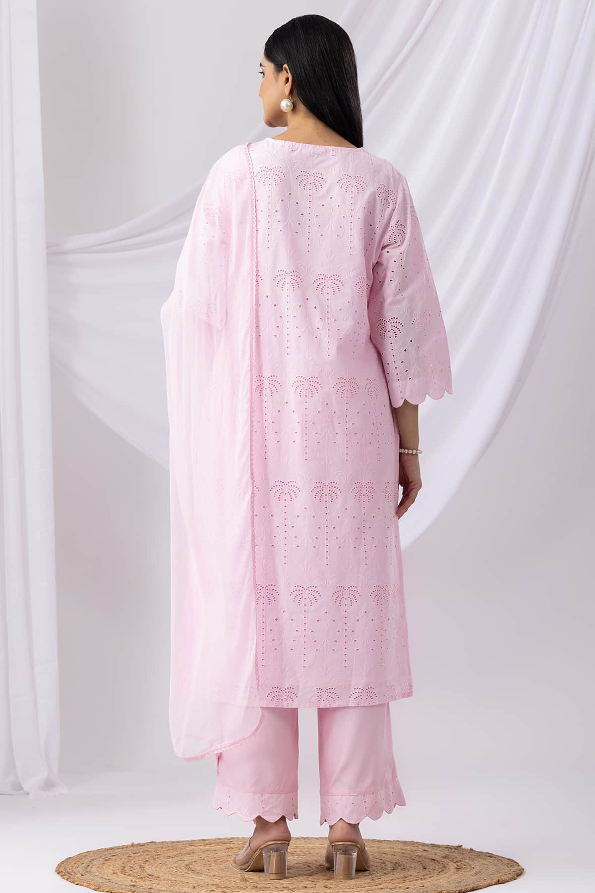 Schiffli Pink Kurta For Women